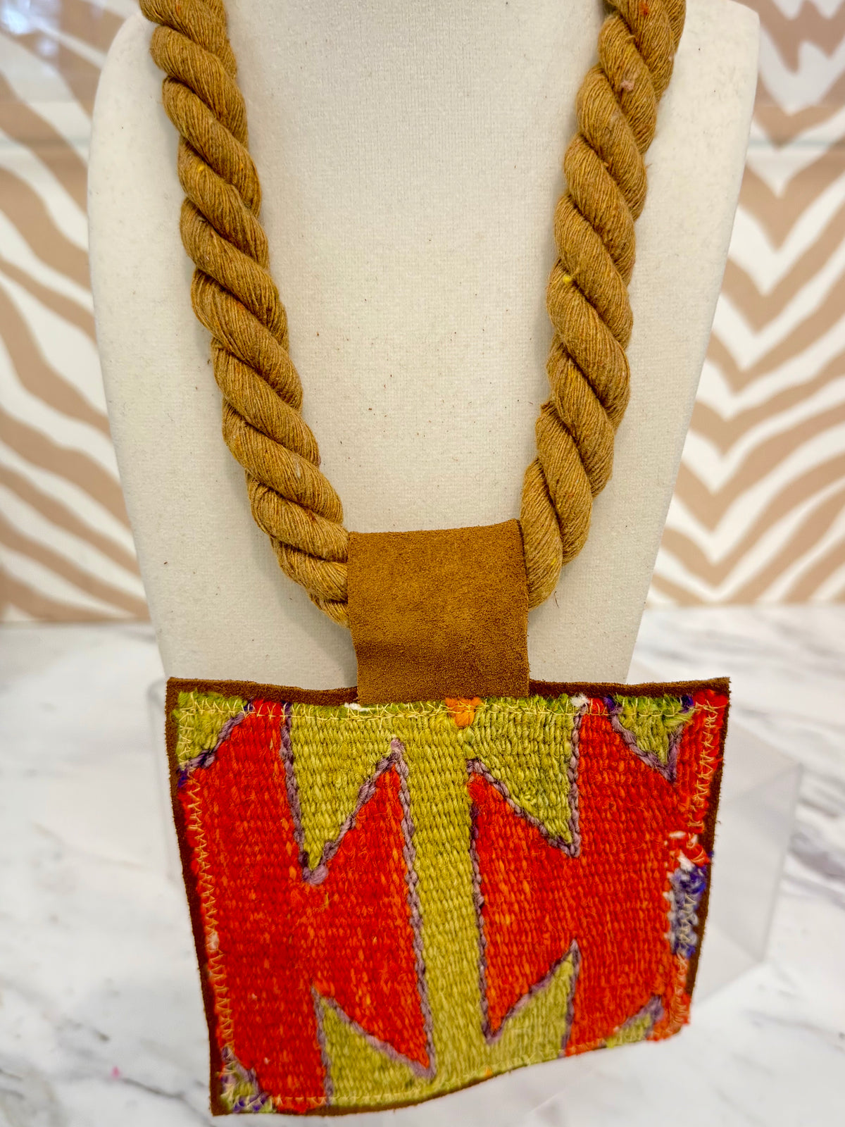 ORIJINAL Dark Rope Pendant Necklace - Red and Sage Patch