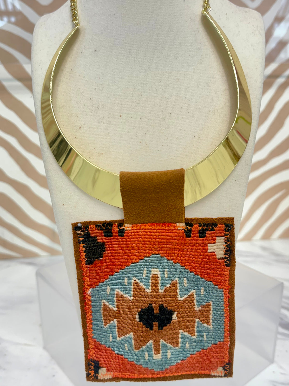 ORJINAL Shiny Pendant - Rust, Dusty Blue, Burnt Orange, Black Patch