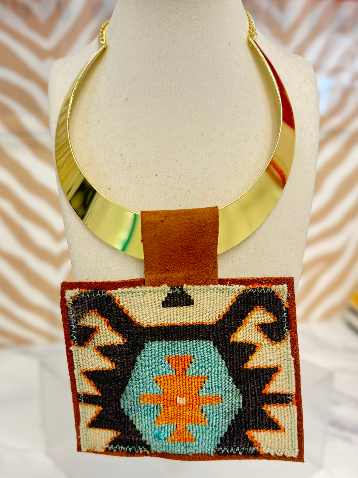 ORJINAL Shiny Pendant - Cream, Black, Orange, Dusty Blue Patch