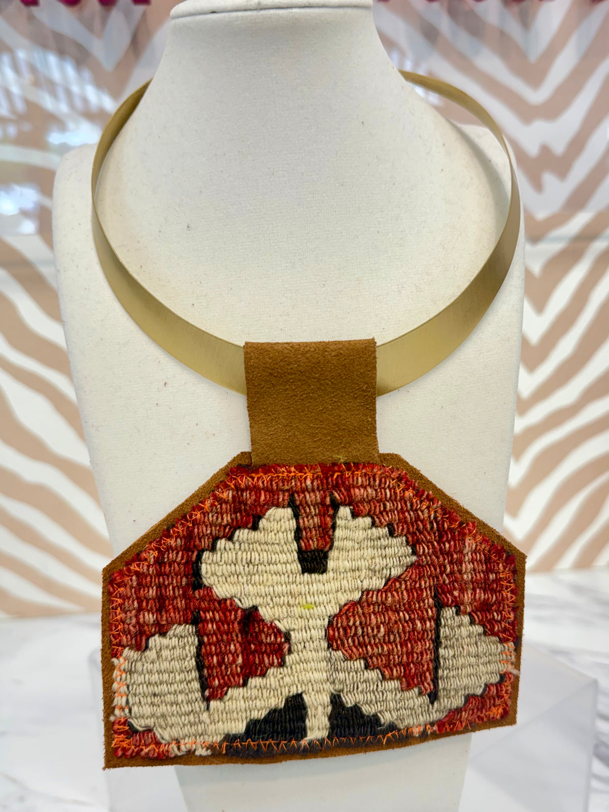 ORJINAL Brass Pendant - Red, Cream, Black Patch