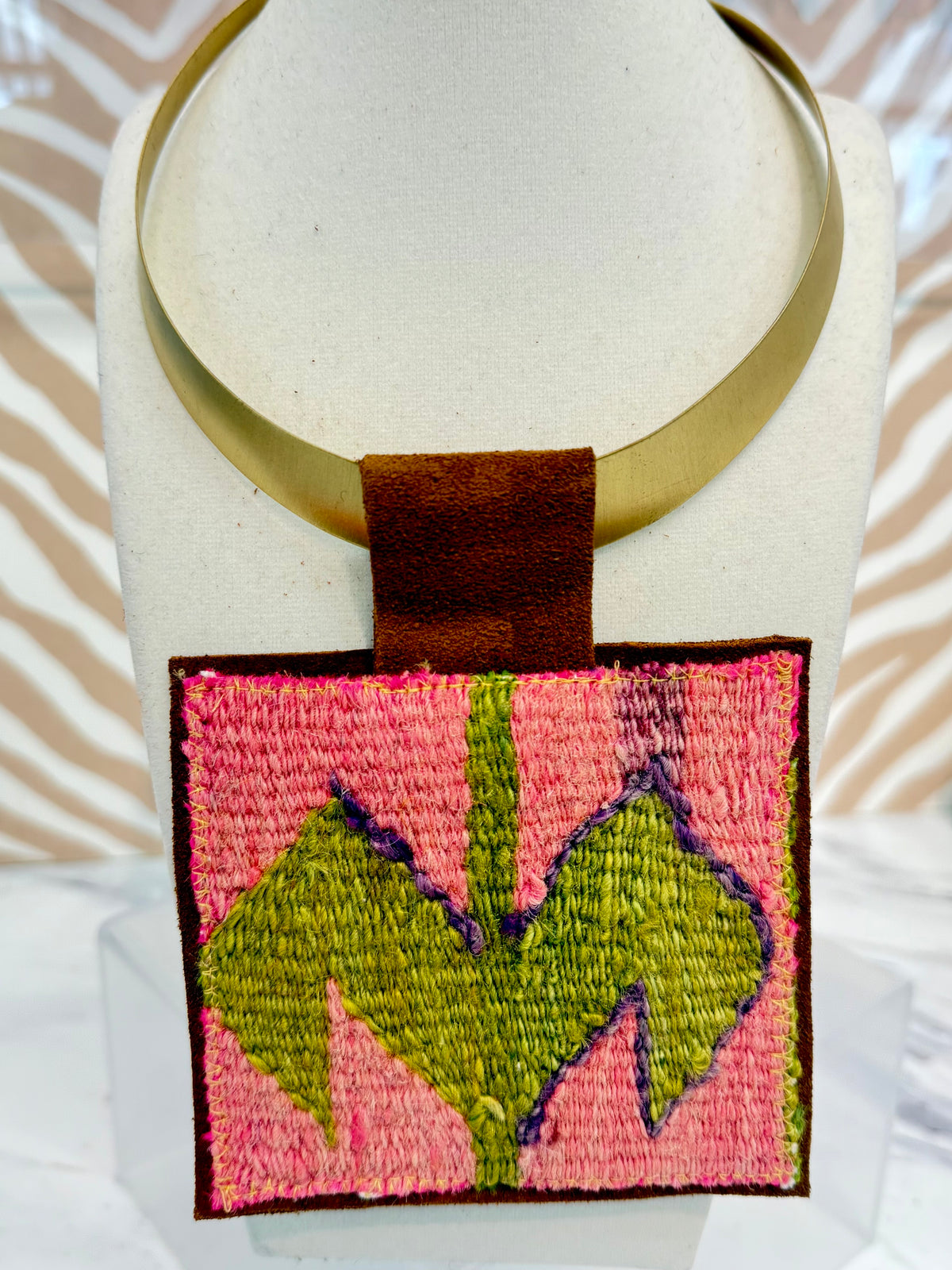 ORJINAL Brass Pendant - Pink and Green Patch