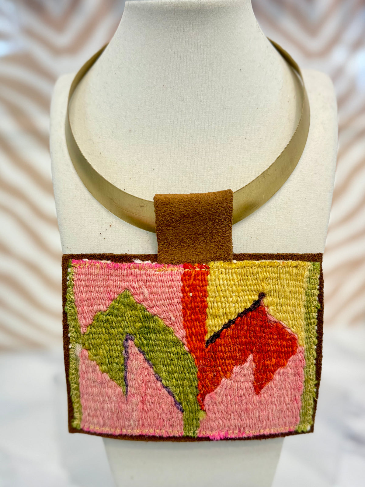 ORJINAL Brass Pendant - Sage, Pink, Orange, Yellow Patch