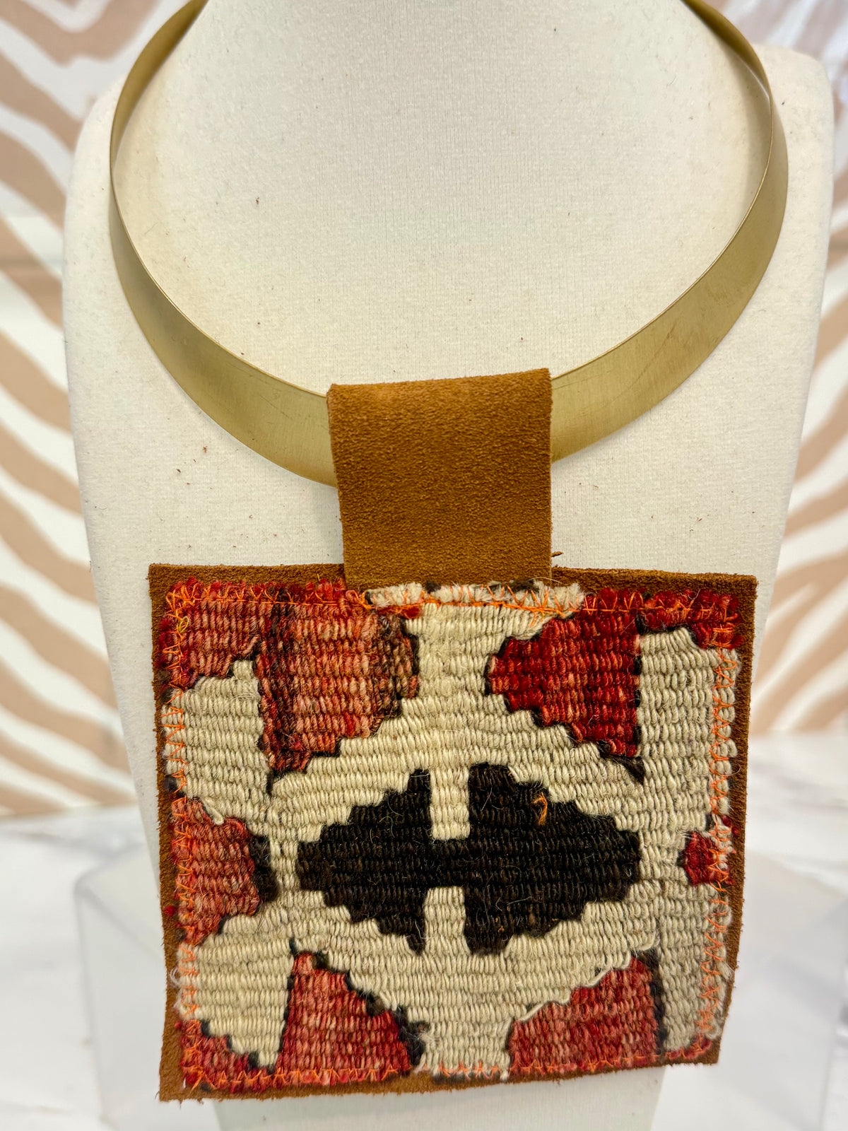 ORJINAL Brass Pendant - Red, Brown, Cream Patch