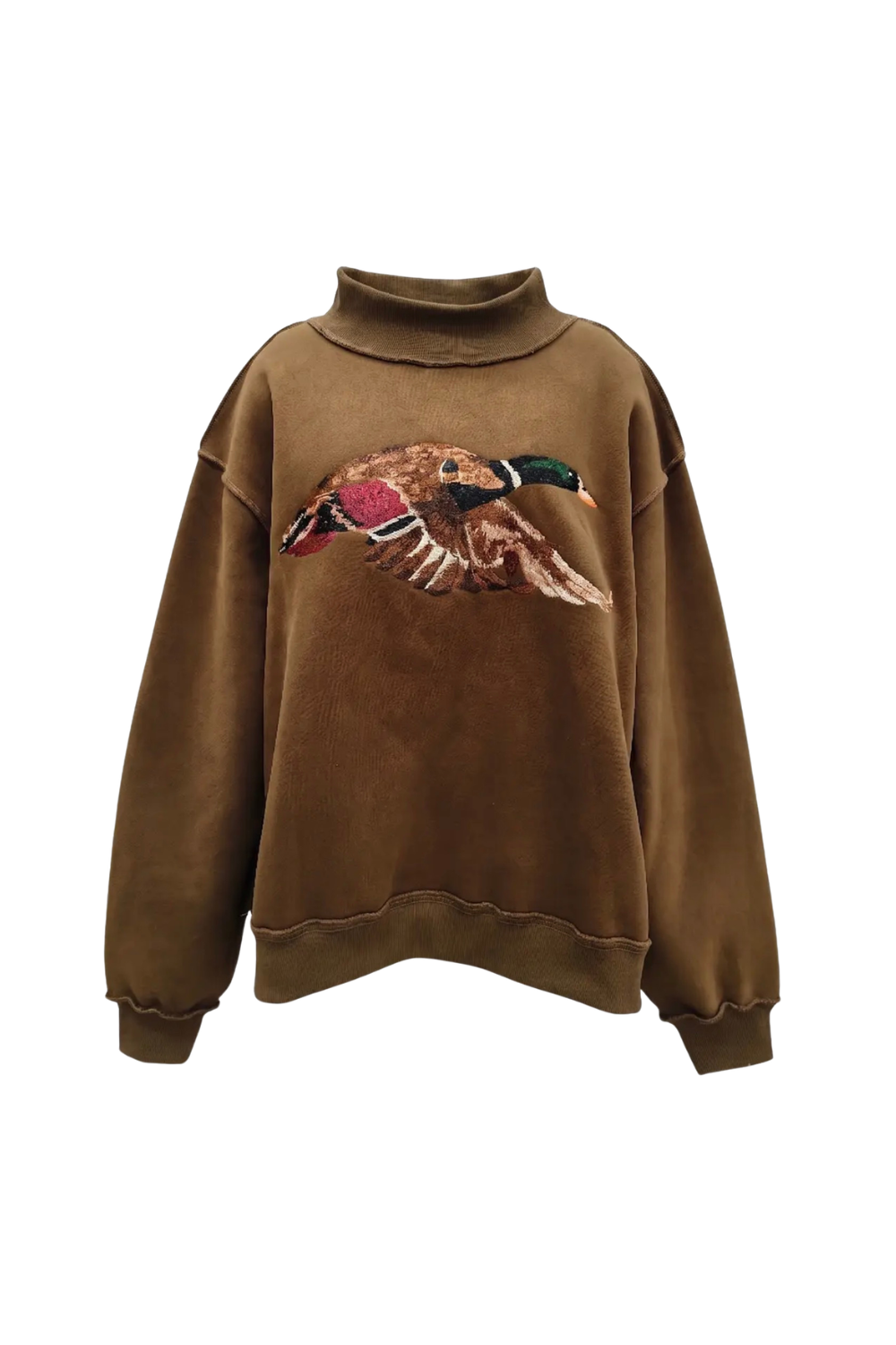 Flying Mallard Embroidered Mock Neck Sweatshirt - Brown