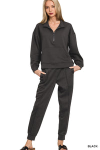 Scuba Half Zip & Jogger Set in Black