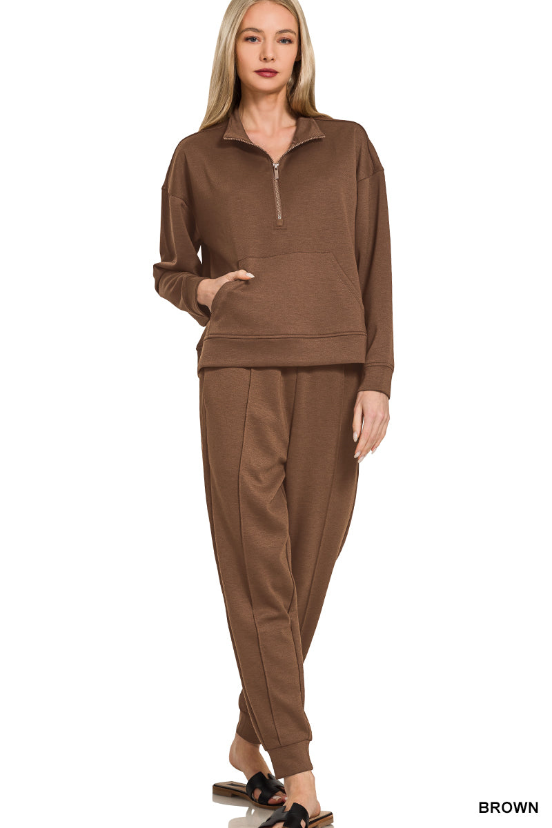 Scuba Half Zip & Jogger Set in Brown