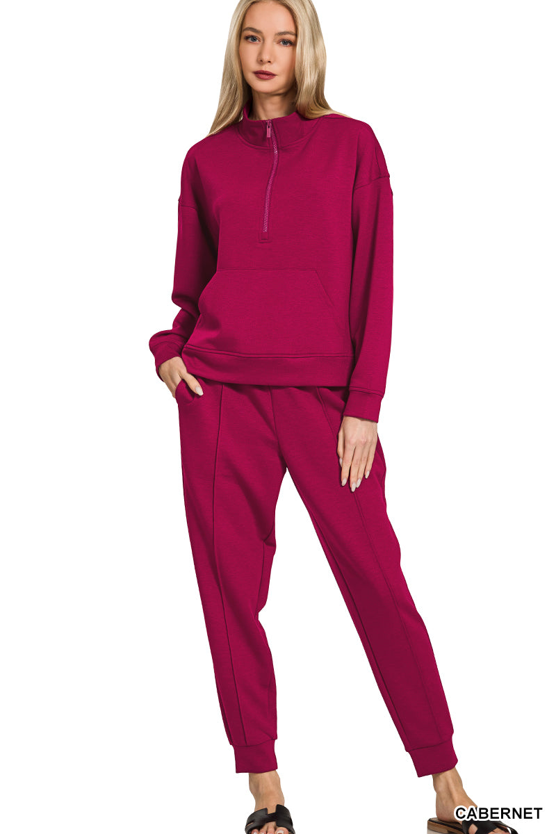 Scuba Half Zip & Jogger Set in Cabernet