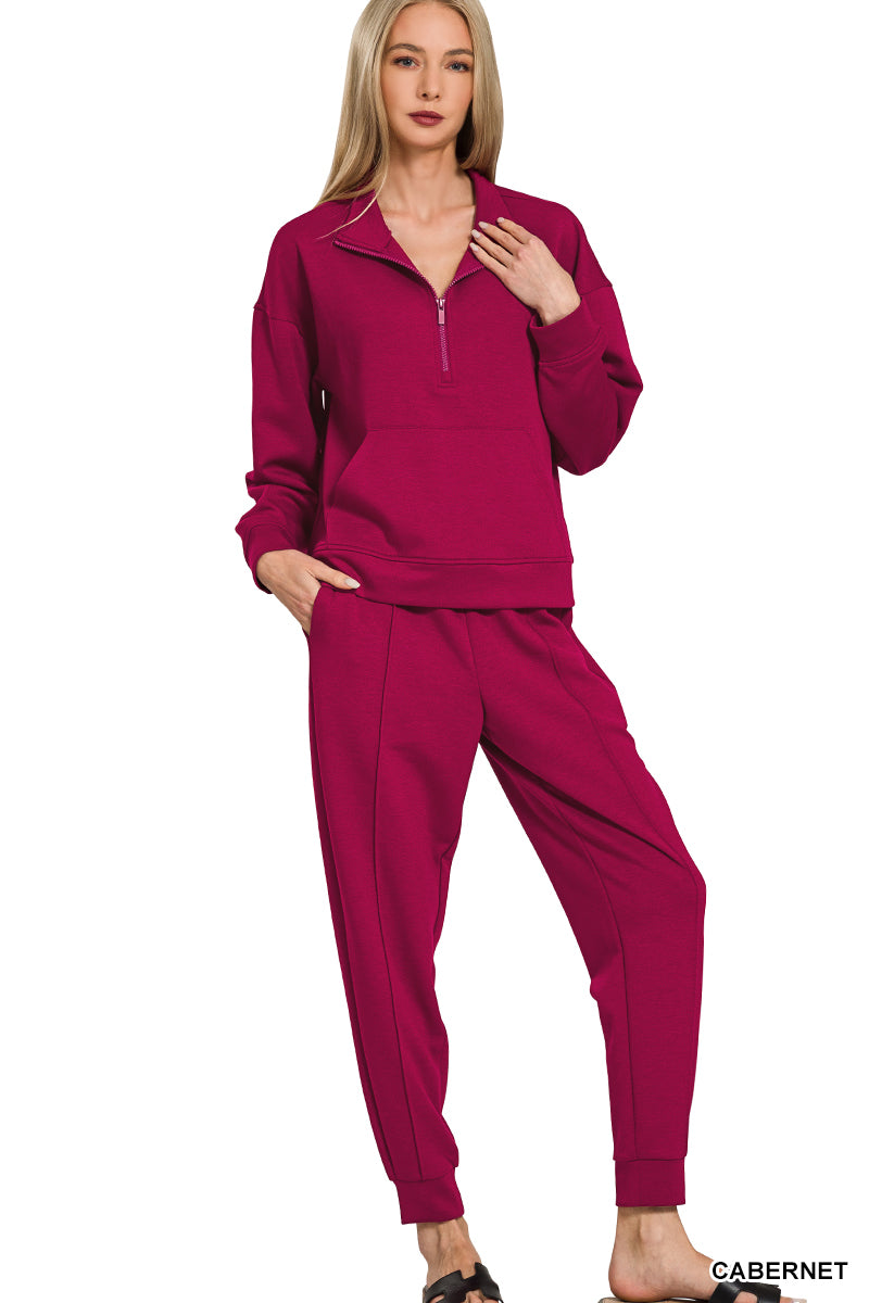 Scuba Half Zip & Jogger Set in Cabernet