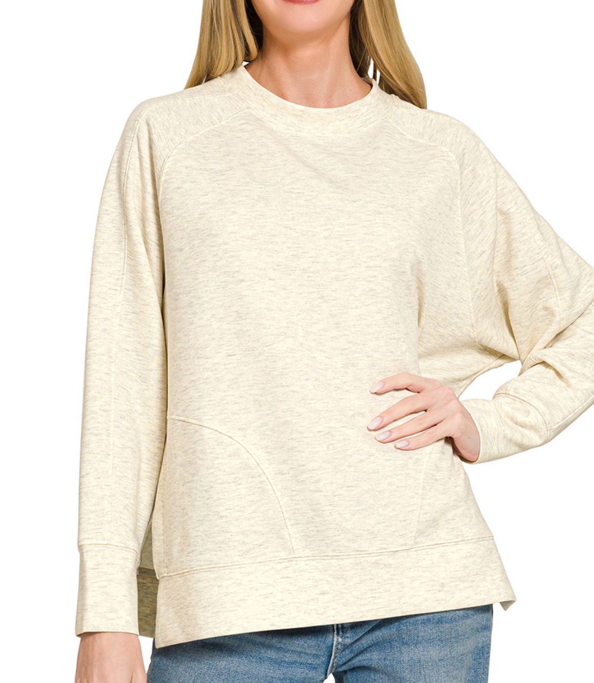 Scuba Round Neck Pullover in Heather Vanilla