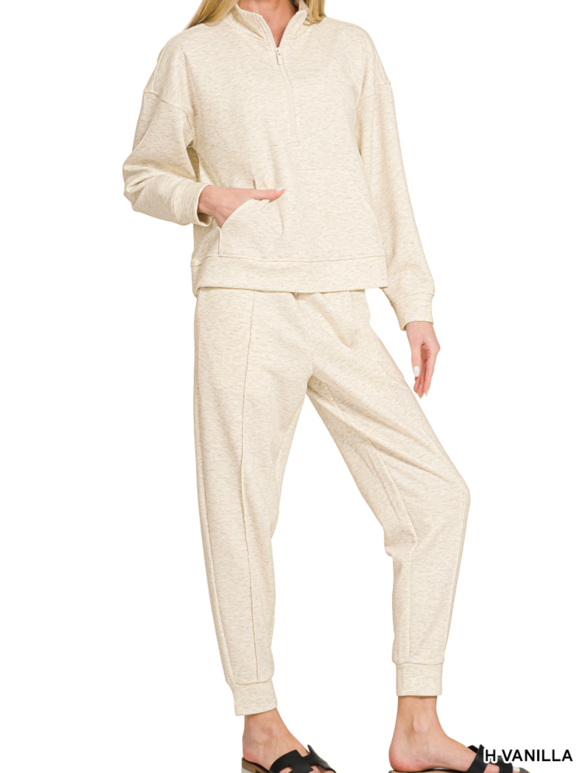 Scuba Half Zip & Jogger Set in Heather Vanilla