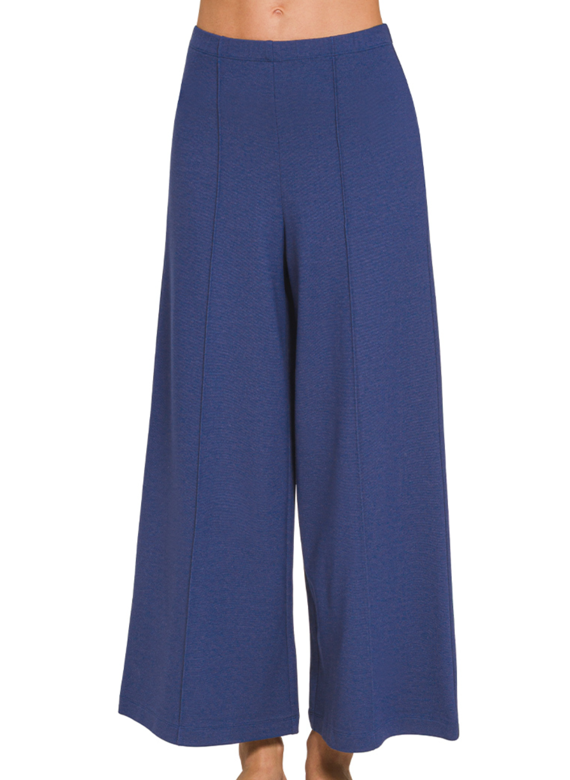 Ponte Elastic Waistband Pintuck Pants in Navy