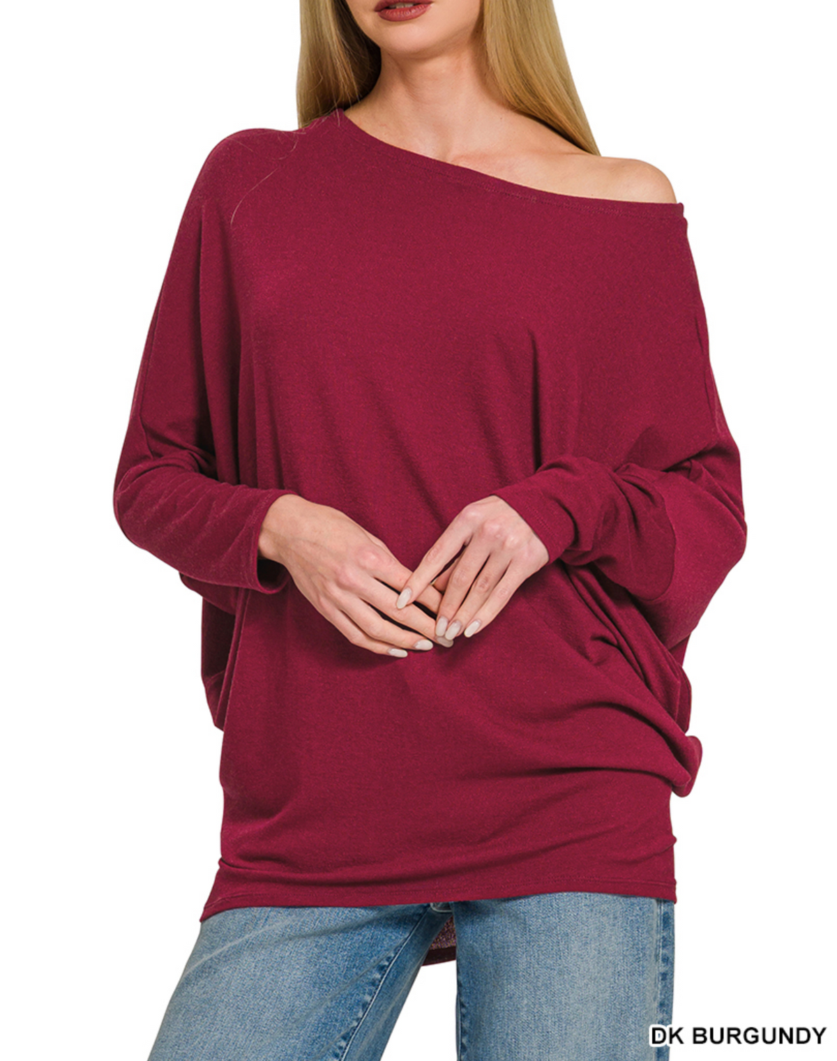 Dolman Sleeve Boat Neck Top in Dark Burgundy
