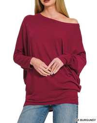 Dolman Sleeve Boat Neck Top in Dark Burgundy