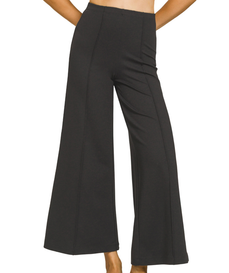 Ponte Elastic Waistband Pintuck Pants in Black