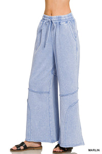 Terry Washed Exposed Seam Flare Pants in Marlin