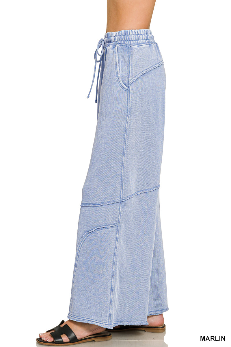 Terry Washed Exposed Seam Flare Pants in Marlin