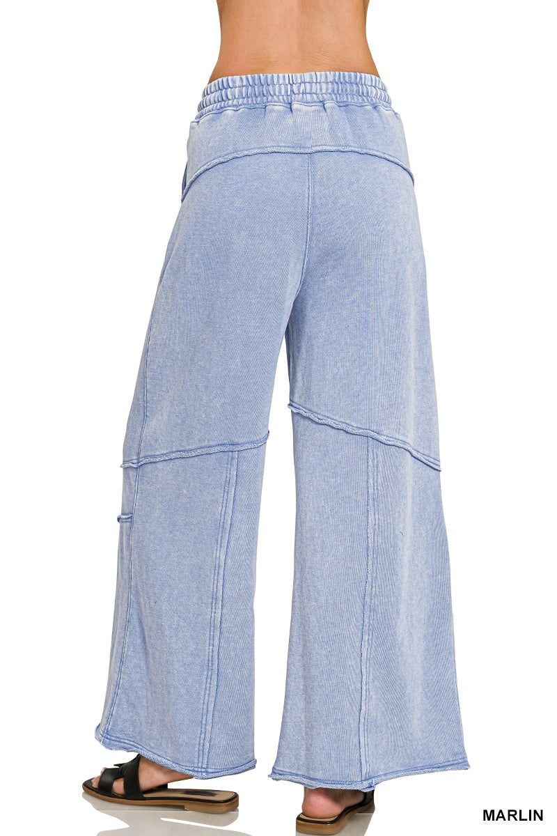 Terry Washed Exposed Seam Flare Pants in Marlin