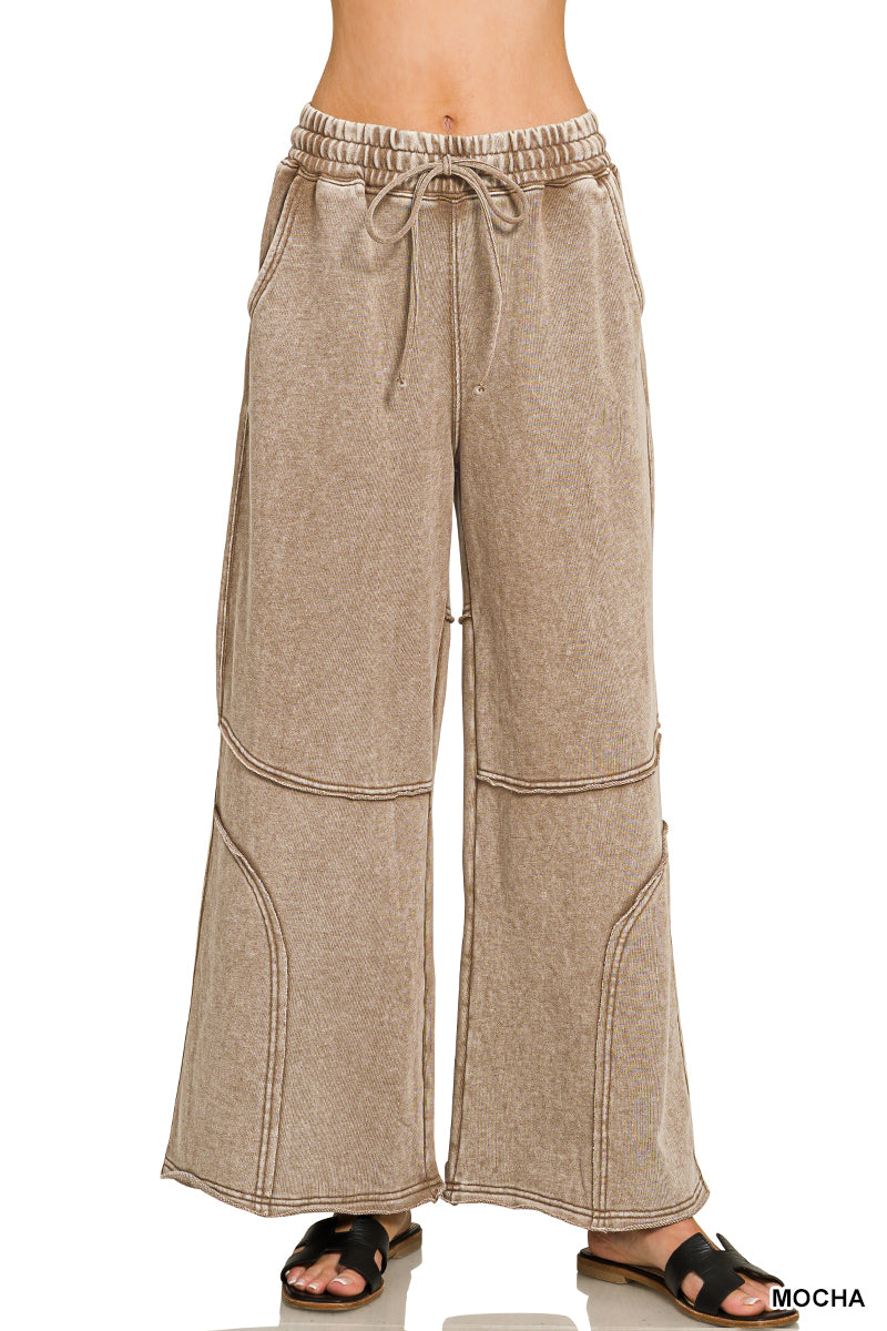 Terry Washed Exposed Seam Flare Pants in Mocha