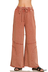 Terry Washed Exposed Seam Flare Pants in Rust