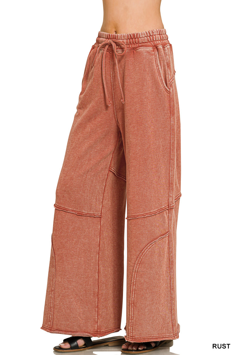Terry Washed Exposed Seam Flare Pants in Rust