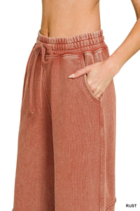 Terry Washed Exposed Seam Flare Pants in Rust