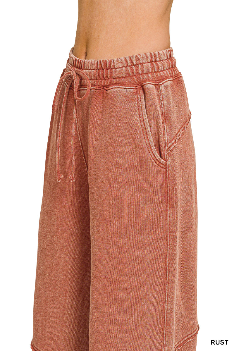 Terry Washed Exposed Seam Flare Pants in Rust