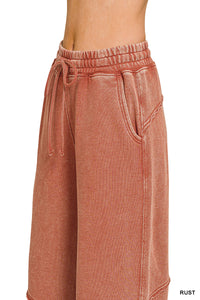Terry Washed Exposed Seam Flare Pants in Rust