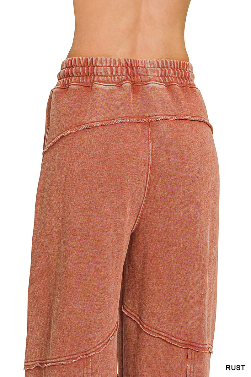 Terry Washed Exposed Seam Flare Pants in Rust
