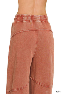 Terry Washed Exposed Seam Flare Pants in Rust
