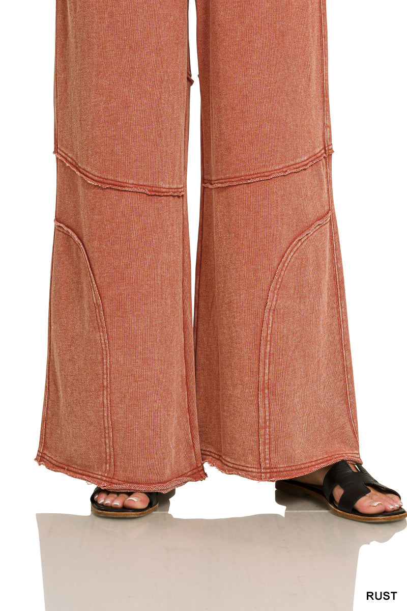 Terry Washed Exposed Seam Flare Pants in Rust
