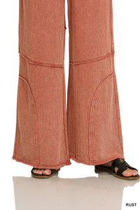 Terry Washed Exposed Seam Flare Pants in Rust
