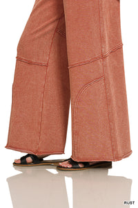 Terry Washed Exposed Seam Flare Pants in Rust