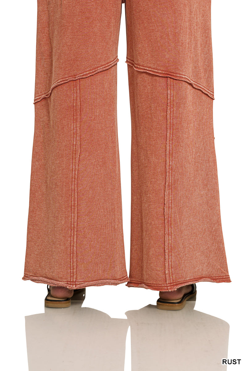 Terry Washed Exposed Seam Flare Pants in Rust