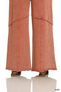 Terry Washed Exposed Seam Flare Pants in Rust