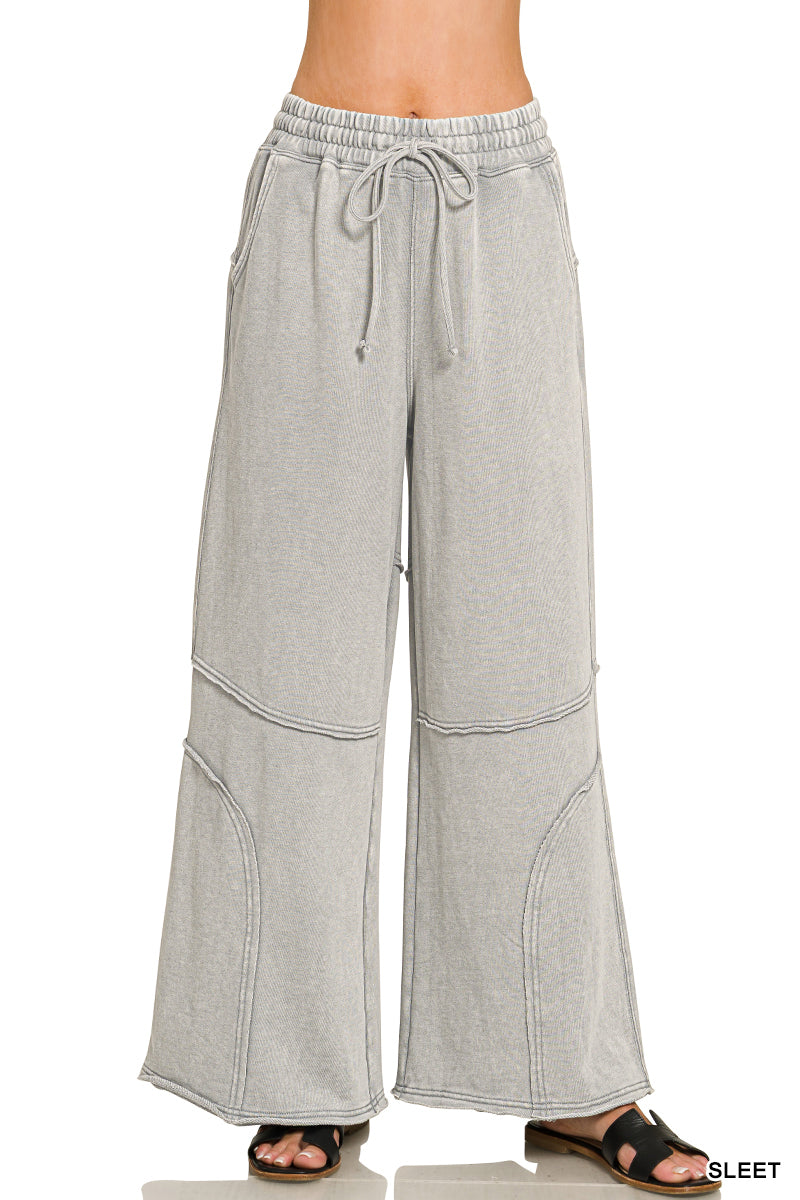 Terry Washed Exposed Seam Flare Pants in Sleet