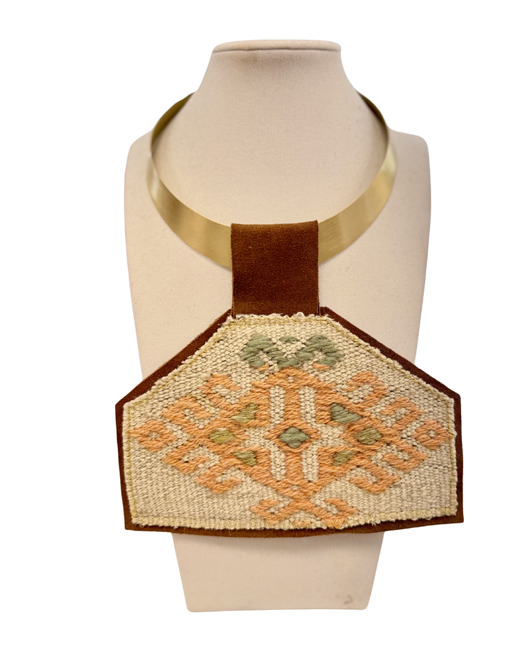 ORJINAL Brass Pendant - Orange, Tan Patch